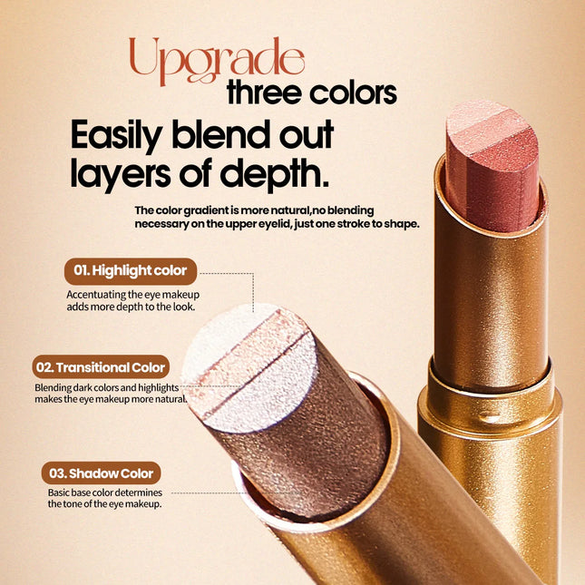 Three-Color Glitter Eyeshadow Stick Matte Long-Lasting Easy to Color Eye Makeup Stick for Effortless Look Enhancement