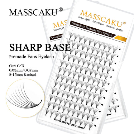 MASSCAKU Sharp Base Narrow Stem Premade Fans Eyelash Extension 0.07mm 6D-20D Thin Pointy Base Russian Fans Ready Volume Makeup