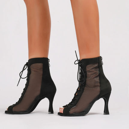 Profession Latin Dance Shoes Woman Suede Mesh Ventilation Ballroom Salsa Boots for Girls Soft Bottom Practice Jazz Latin Boots