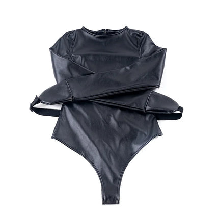 Women Sex Toys of BDSM Bondage Long Sleeve Bodysuit Belt Leather Arm Binder Restraint Straitjacket for Slave Cosplay Costume