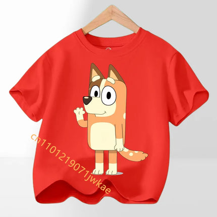 2026 Summer Cartoon Printing Graphic Baby Outdoors Short Sleeve Tee Daily Wear Top Hot Bluey Themed Kids Boys Girls T-Shirt