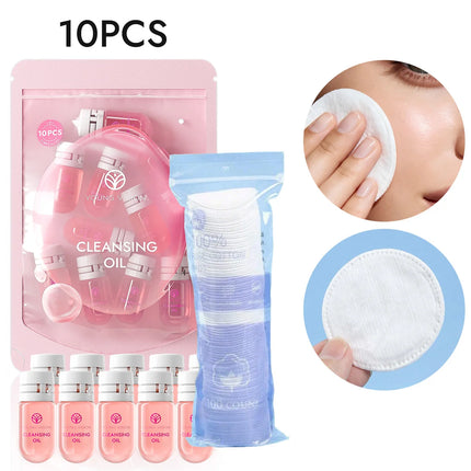 YOUNG VISION  5/10-Piece Makeup Remover Oil + 100-Piece Cotton Pads Gentle Skin-Friendly Deep Cleansing Makeup Remover Oil Set