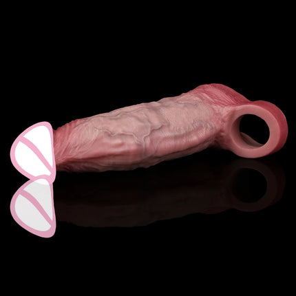 ORALSX Soft Liquid Silicone Penis Sleeve Dlosed Large Size Simulation Penis Enlargement Sleeve G spot Stimulation Couple Sex Toy