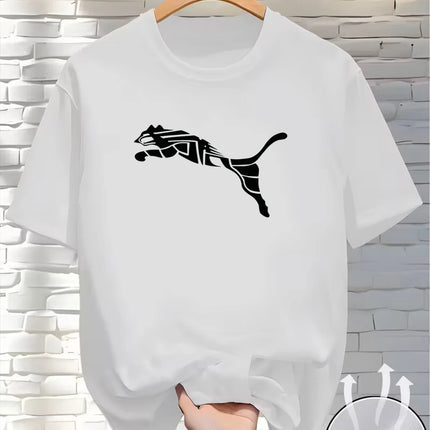 New Summer Luxury Men's Fashion Fox Leopard Print T-shirt Crewneck Casual Trend Y2K High-end High Quality Fitness Sports T-shirt