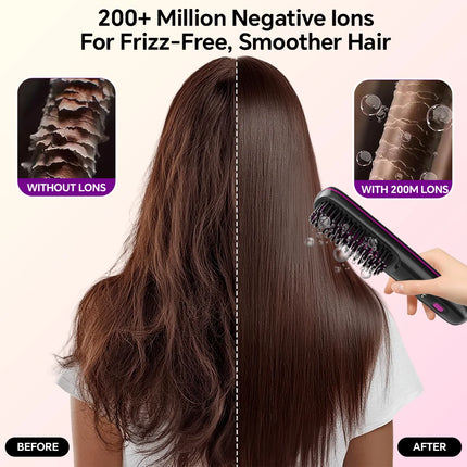 Hair Straightener Brush with 3 Temp Settings, Fast Heating & Auto-off, Portable Rechargeable Ionic Straightening Comb for Women
