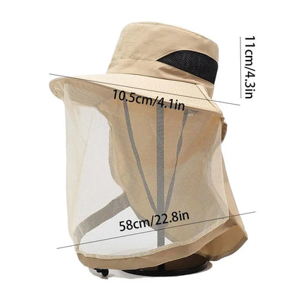 Breathable Bug Mesh Sun Hat Lightweight Mosquito Head Net for Camping Hiking Gardening Beekeeper Protector Cap