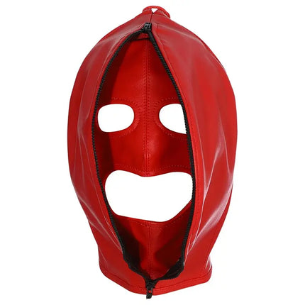 Leather Mask Full Face Double Layer Headgear Zip Head Hood Adjustable Lace-up Leather Bondage Masks Halloween Cosplay Party Mask