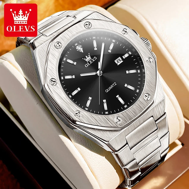 OLEVS Men's Watches Luxury Classic Fashion Fine Steel Original Brand Quartz Wristwatch for Man Waterproof Luminous Date reloj