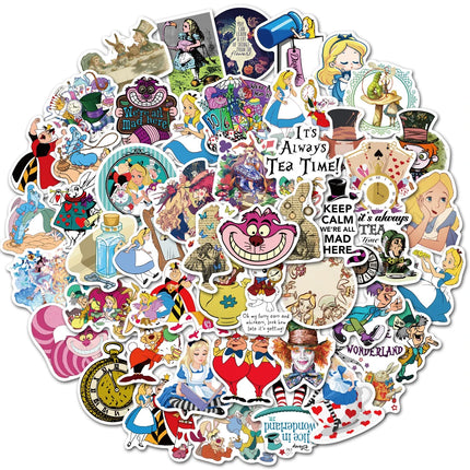 10/30/50pcs Disney Alice in Wonderland Anime Stickers Cartoon Decals Skateboard Guitar Laptop Helmet Waterproof Sticker Toy Gift