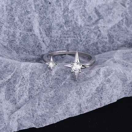 PANJBJ 925 Sterling Silver Four-pointed Star Shining Zircon Ring High-end Personalized Opening Adjustable Jewelry