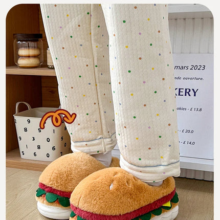 Creative Simulation Hamburger Slippers Women Men Funny Thick Sole Plush Shoes Non-Slip Soft Bottom 3D Cartoon Slides Indoor Home