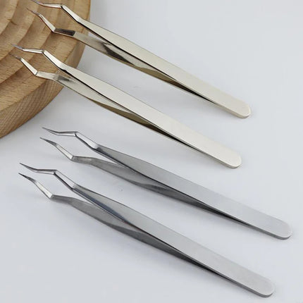 1Pc Stainless Steel Curved Tip Lash Extension Tweezers Anti Slip Straight Tweezers High Precision Nail Art Makeup Beauty Tools