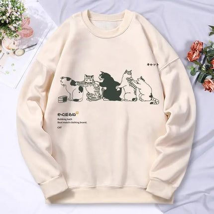 Cartoon Cat Printing Women'S Hoody Autumn Soft Warm Sweatshirt Korean Oversize Hooded Simple Basics Versatile Female Sportswears