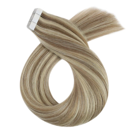 Moresoo Blonde Tape in Hair Extensions Human Hair Natural Straight Seamless Invisible Tape Remy Brazilian Hair for Beauty