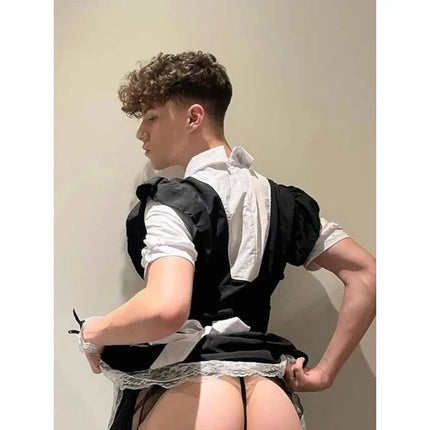 Men's Lolita Maid Costume Cosplay Lingerie Plus Size French Maid Apron Roleplay Costume Femboy Lolita Dress Party Fancy Dress
