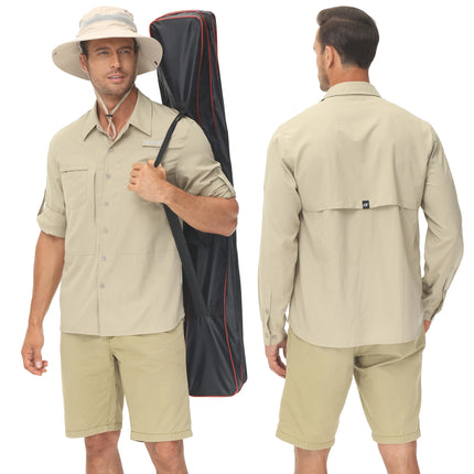 Summer Men's UPF 50+ Casual Long Sleeve Fishing Shirts, Lightweight Tactical Button Down Shirt with Breathable Back Mesh