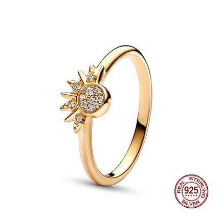 New 925 Silver Sun and Moon Love Princess Zircon Oxide Enamel Heart Love Ring Fashion Fine Jewelry For Women Gift Hypoallergenic