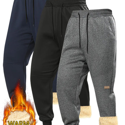 Casual for Autumn and Winter Men's Large Size Plus Velvet Pants Thermal Sports Thickened 2025 Sets Man Black Sweatpants Baggy