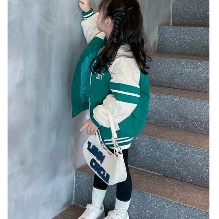 Children Sports Shoes Color Block Sewing Thread Hook Loop Round Toe Soft Soled Thick Flat Shoes Breathable Comfortable Non Slip