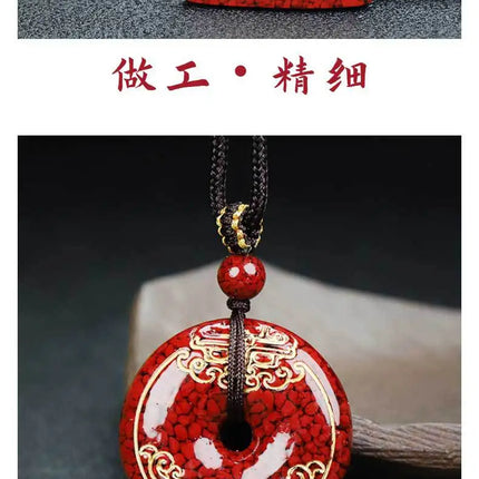 Crystal Sand Bronzing Ping An Buckle Pendant Natural Ore Cinnabar Gold-Plated Unbranded Ping An Pendant Good Lucky Charms