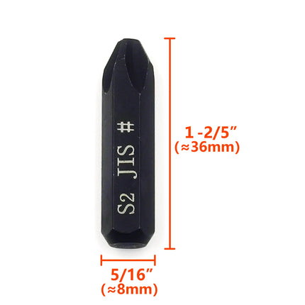 36mm JIS Impact Screwdriver Bits with 5/16“ Hex Shank, S2 Alloy Steel-Ideal for Japanese Automotive and Motorcycle Repairs