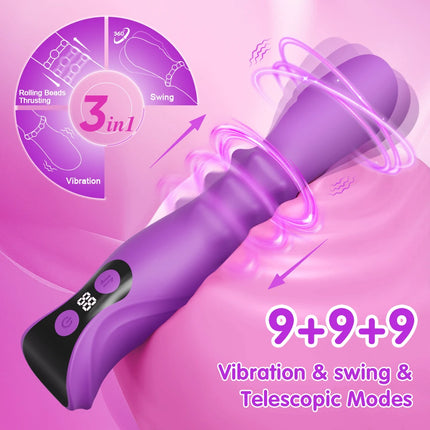 3 in 1 Telescopic Swing Vibrator Women Clitoris G Spot Stimulator Thrusting Beads Dildo Female Masturbation Adult Sex Toys