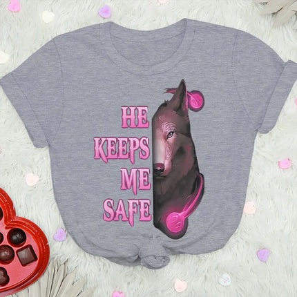 Vintage Wolf Print T Shirt For Couple "He Keeps Me Safe She Keeps Me Wild" Women Men Harajuku Husband Wife Anniversary Tshirts