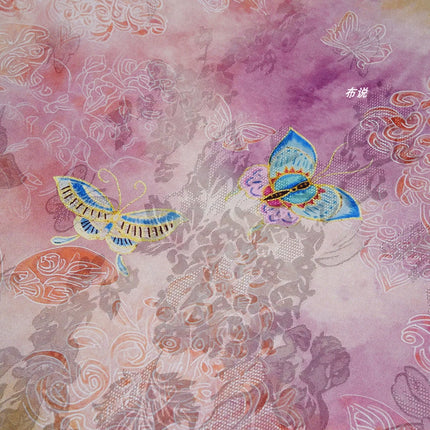 Butterfly Xiangyunsha Fabric Blush Pink Floral Jacquard Hualuo Silk Chinese Knot Dress Skirt Material for Designer Sewing Cloth