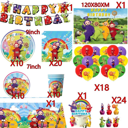 Teletubbies Theme Birthday Party Decoration Animation Plates Tablecloth Balloons Cake Decoration Kids Birthday Party Supplies