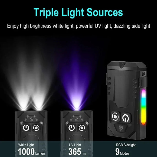 BORUiT EV15S EDC LED Flashlight Ultra Bright 1000LM Keychain Light Type-C Rechargeable Portable Torch Camping Pocket Lantern