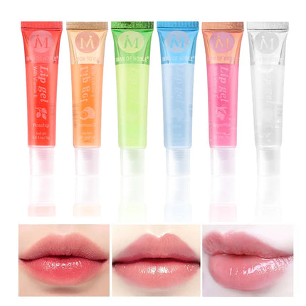 6/12Pcs Fruity Watery Glossy Lip Gloss Set VE, Rosehip, Argan, Mint, Aloe, Coconut Flavor Clear Lip Oil Moisturizing Lip Plumpin