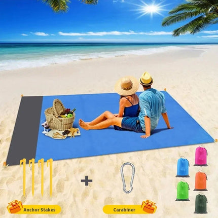 Tapis de plage pliable et imperméable avec poche, tapis de camping léger, tapis de pique-nique extérieur