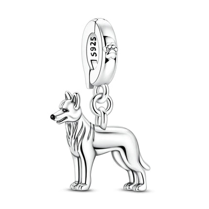 Hot Sale 925 Sterling Silver Dog Paw Print Fixed Clip & Shepherd Dog Dangle Charm Fits Bracelet Beloved Pet Pendant Gifts