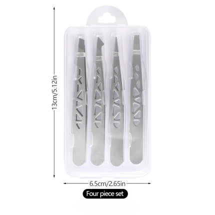 4pcs Precision Eyebrow Tweezers Set - Stainless Steel Tools for Brow Shaping, Beard Plucking & False Lash Application Eyebrow Gr