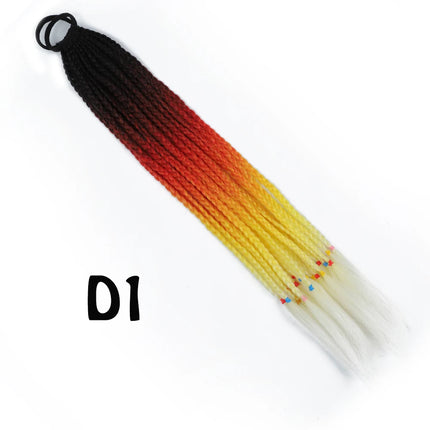 Synthetic Gradient Color Dirty Braided Ponytail Extensions With Elastic Band 24" Rainbow Braid Pony Tail Hairpiece For Girl