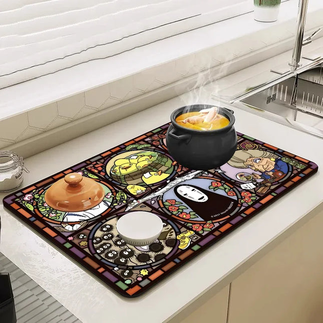 VIKAMA Anime Diatomite Quick-drying Dishwashing Carpet Print Kitchen Dishes Coffee Machine Draining Dinnerware Cups Non-slip Rug