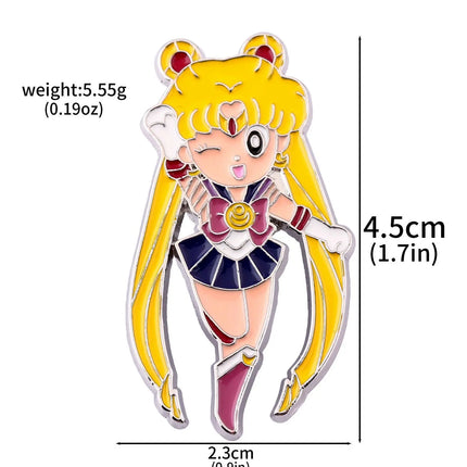 Anime Cartoon Moon Tsukino Usagi Enamel Keychain Necklace for Women Girl Magic Brooch Aino Minako Pin Cosplay Jewelry Gift