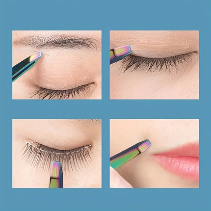 Colorful Stainless Steel 4pcs Eyebrow Tweezers 4 Pcs Set Colored Titanium Coating Trimming and Hair Removal Tweezer