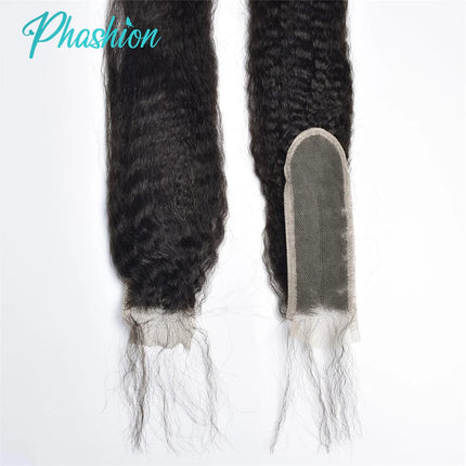 Phashion Real HD 2x6 Kim K 26 28 Inch Kinky Straight Deep Parting Yaki Lace Closure 100% Human Hair Transparent Lace Remy Hair