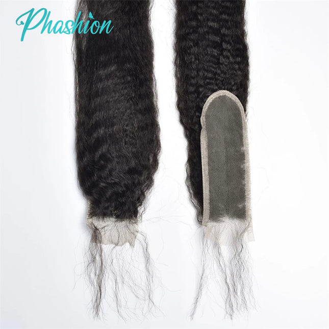 Phashion Real HD 2x6 Kim K 26 28 Inch Kinky Straight Deep Parting Yaki Lace Closure 100% Human Hair Transparent Lace Remy Hair