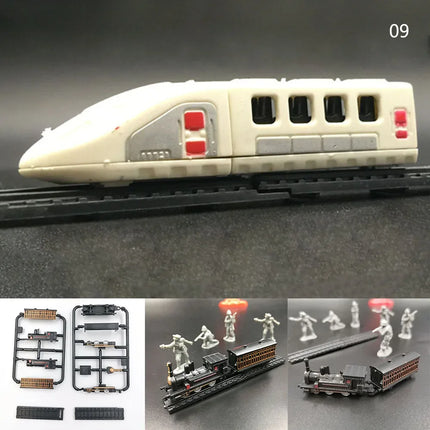 1/200 4D Steam Electric Locomotive Train Model 7cm Mini Plastic Building Kit Sand Table Assembly Toy For Children Gift