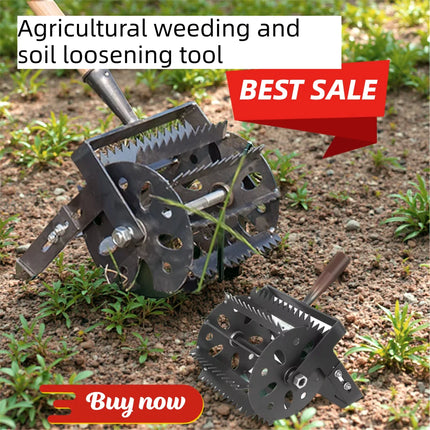 Hand Push Hoe Wheeled Weeding Manganese Steel Weed Machine Saw Tooth Agricultural Loosening Weeder No Handle