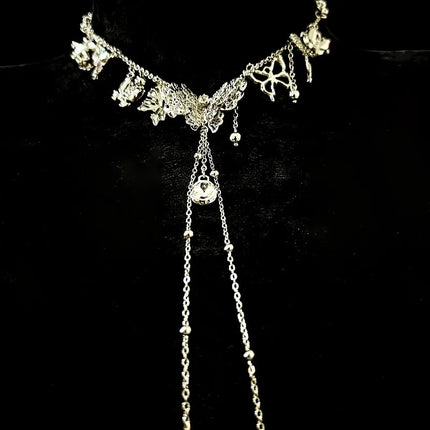 Silver Butterfly Bell Nipple Clamps Pearl Collar Body Chain Detachable Integrated Design Sexy Accessories SM Training Sex Toys