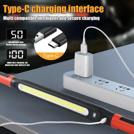 High Lumen Rechargeable LED Work Light Ideal for Car Emergency Repair Powerful Magnetic Flashlight with Hooks and Magnetic Base