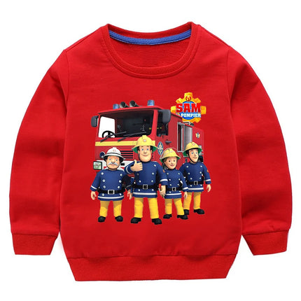 Children's Pure Cotton Hoodie Fireman Sam Boys Girls Long Sleeve Tshirt Pullover Kids Sprunky Cartoon Sweatshirt Kids Outerwear