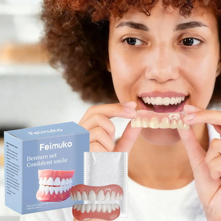 Premium Silicone Temporary Dentures Full Set Safe Perfect Fit Fake Teeth for Missing Broken Teeth,Oral Health Confidence Boost