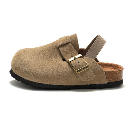 Kidmi Fashion Kids Suede Clogs Slippers Toddler Clogs Boys Girls Sandals Cork Adjustable Buckle Mules With Support Home Slippers