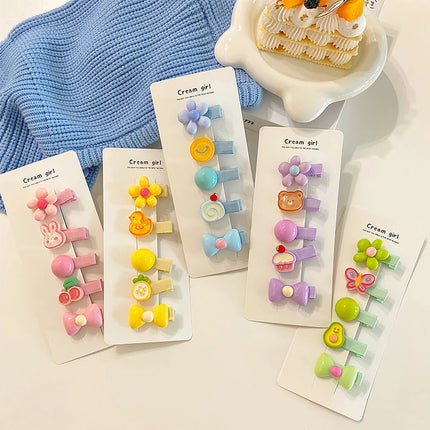5PCS/Set Cute Cartoon Baby Girl Hair Clips Sweet Flower Bow Sided Clips Bangs Clips Kids Barrettes Hair Accessories