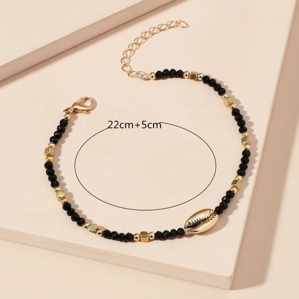 1 Seaside Beach Style String Color Bead Crystal Shell Ankle Ankle Anklet Women's All-match Leisure Travel Party Simple Body Gold