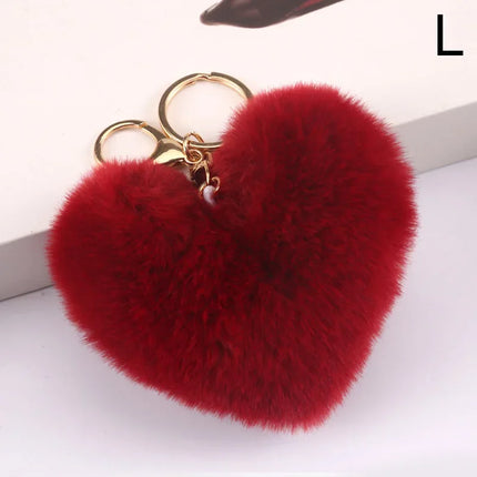 Rainbow Plush Ball Keychain Large Heart Pompom Key Chain for Women Car Bag Pendant Fashion Jewelry Fluffy Love Pompons Keyring